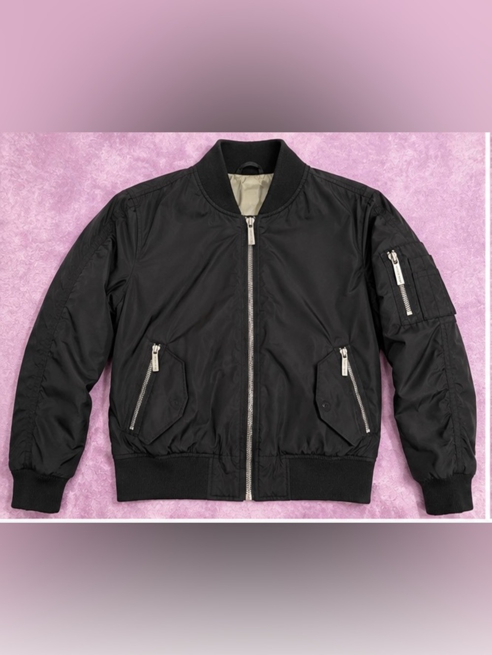 Michael Kors Black Bomber Jacket with Silver Zippers